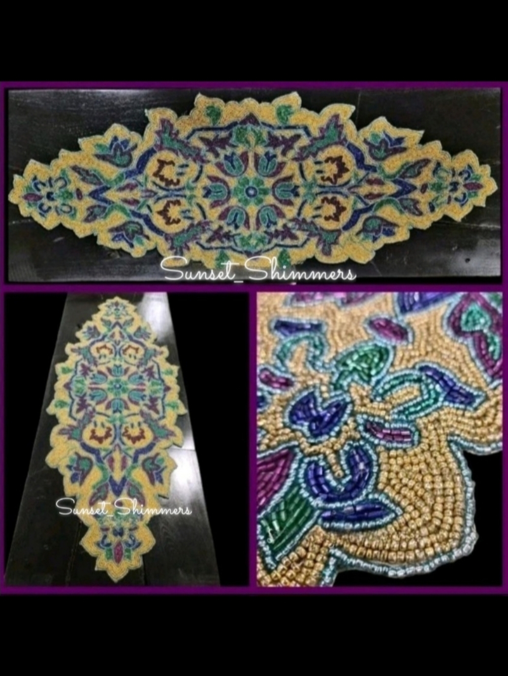36" Tahari Peacock Colored Beaded Table Runner Centerpiece Decor New